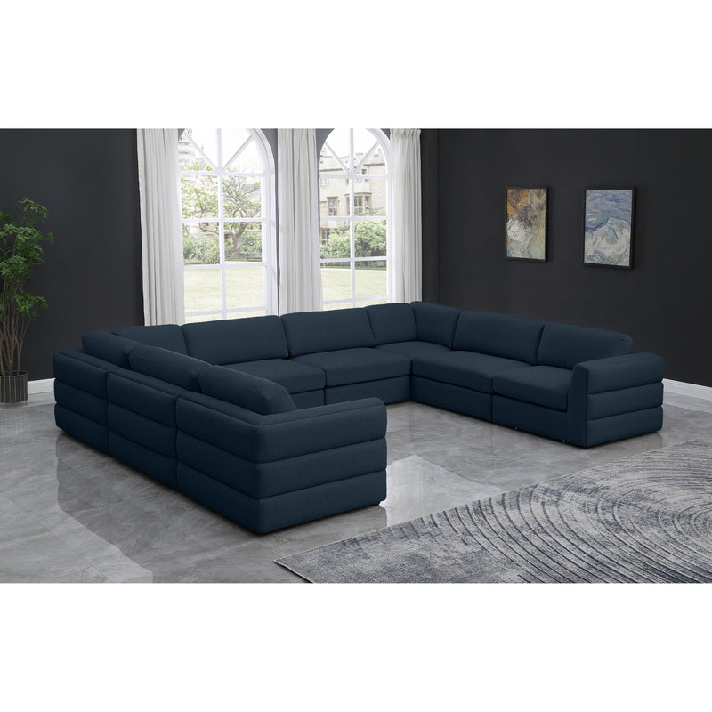 Meridian Beckham Navy Durable Linen Textured Fabric Modular Sectional IMAGE 2