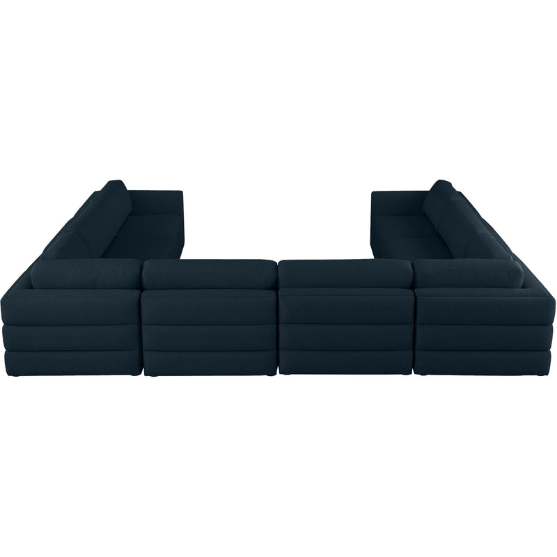 Meridian Beckham Navy Durable Linen Textured Fabric Modular Sectional IMAGE 3
