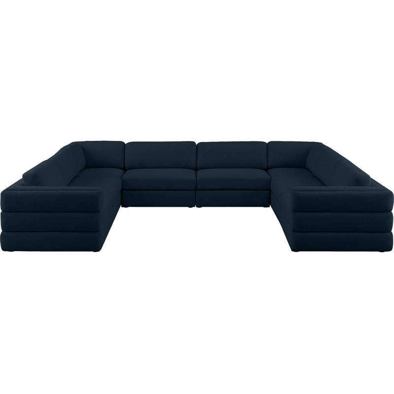 Meridian Beckham Navy Durable Linen Textured Fabric Modular Sectional IMAGE 5