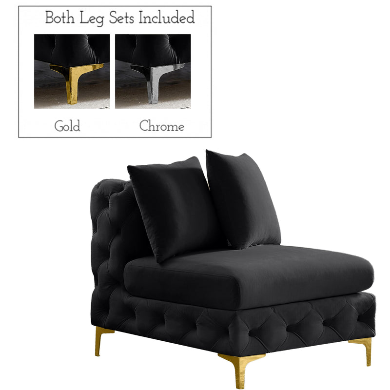 Meridian Tremblay Black Velvet Armless Chair IMAGE 1