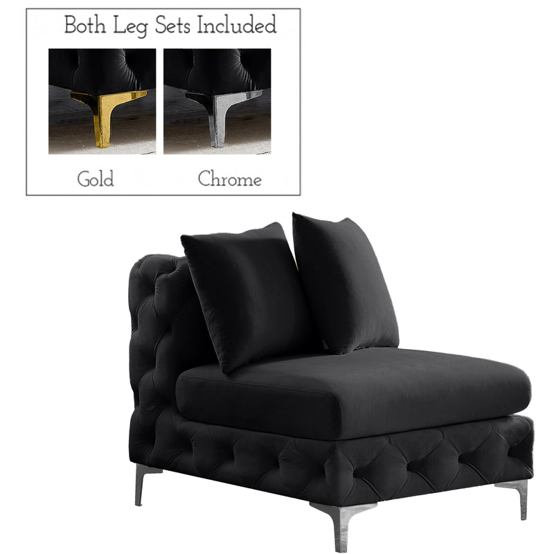 Meridian Tremblay Black Velvet Armless Chair IMAGE 2