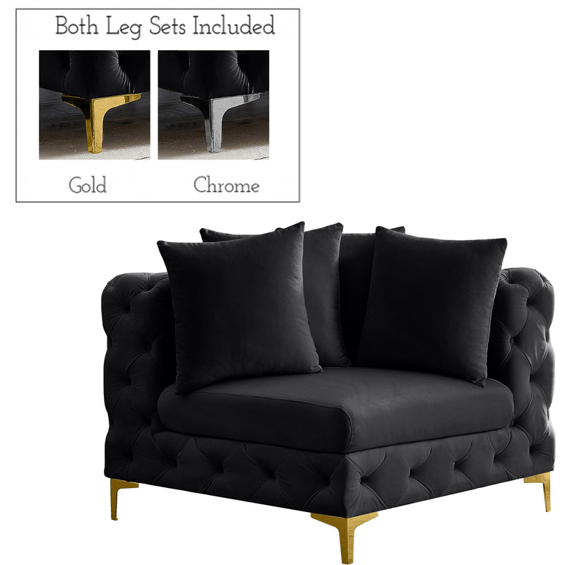 Meridian Tremblay Black Velvet Corner Chair IMAGE 1