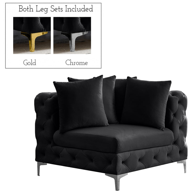 Meridian Tremblay Black Velvet Corner Chair IMAGE 2