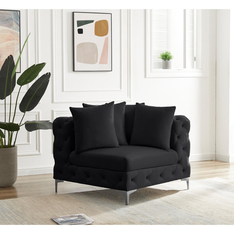 Meridian Tremblay Black Velvet Corner Chair IMAGE 4