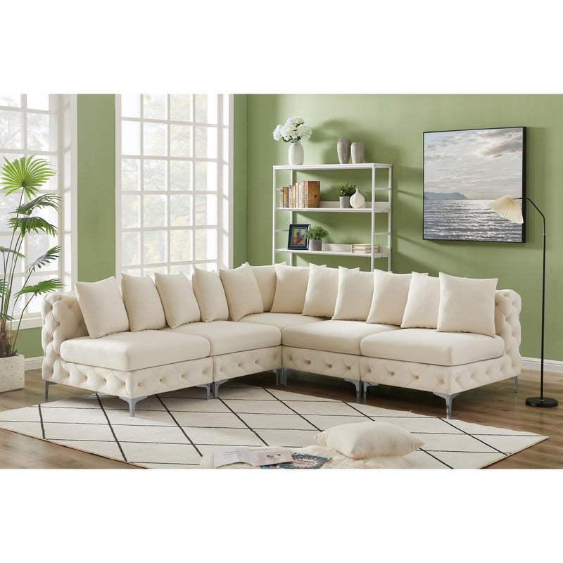 Meridian Tremblay Cream Velvet Modular Sectional IMAGE 4