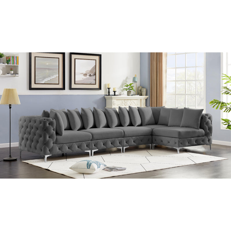 Meridian Tremblay Grey Velvet Modular Sectional IMAGE 4