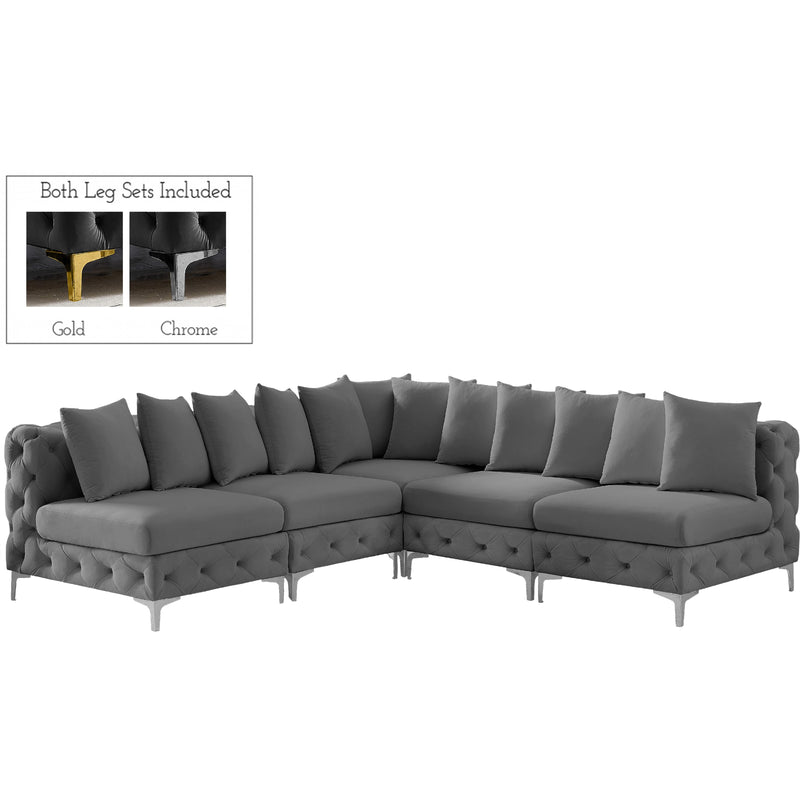 Meridian Tremblay Grey Velvet Modular Sectional IMAGE 2