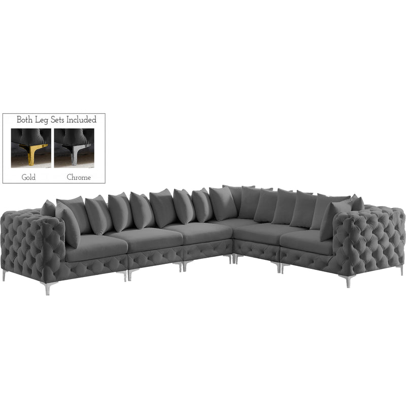 Meridian Tremblay Grey Velvet Modular Sectional IMAGE 2