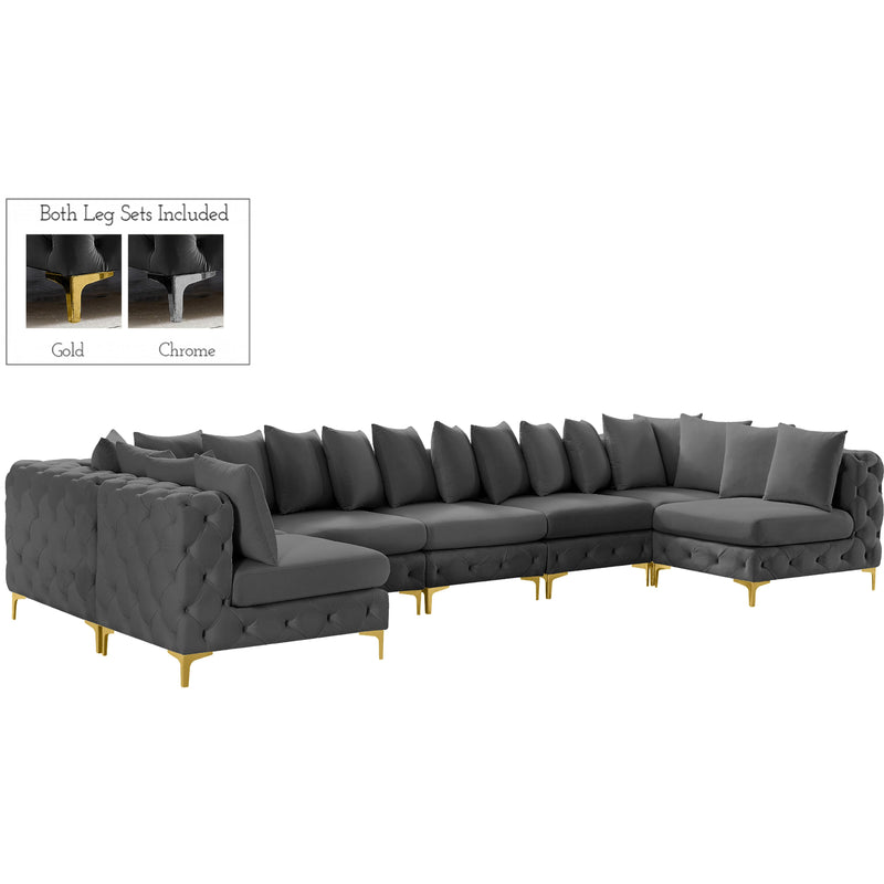 Meridian Tremblay Grey Velvet Modular Sectional IMAGE 1