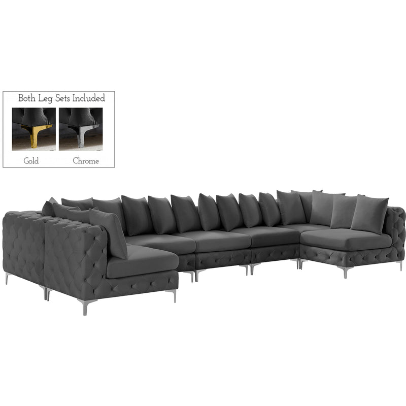 Meridian Tremblay Grey Velvet Modular Sectional IMAGE 2