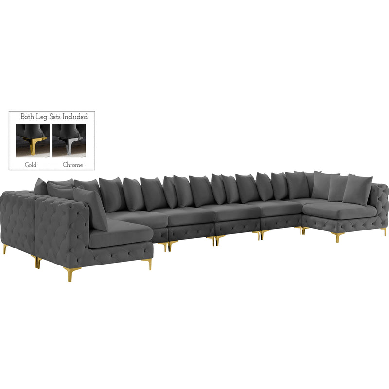 Meridian Tremblay Grey Velvet Modular Sectional IMAGE 1