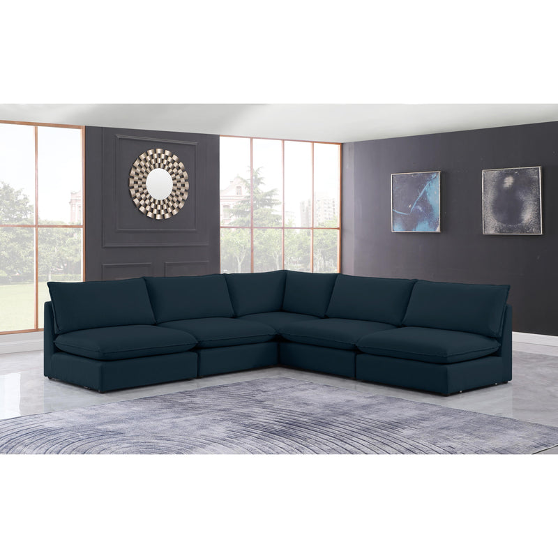 Meridian Mackenzie Navy Durable Linen Textured Modular Sectional IMAGE 2