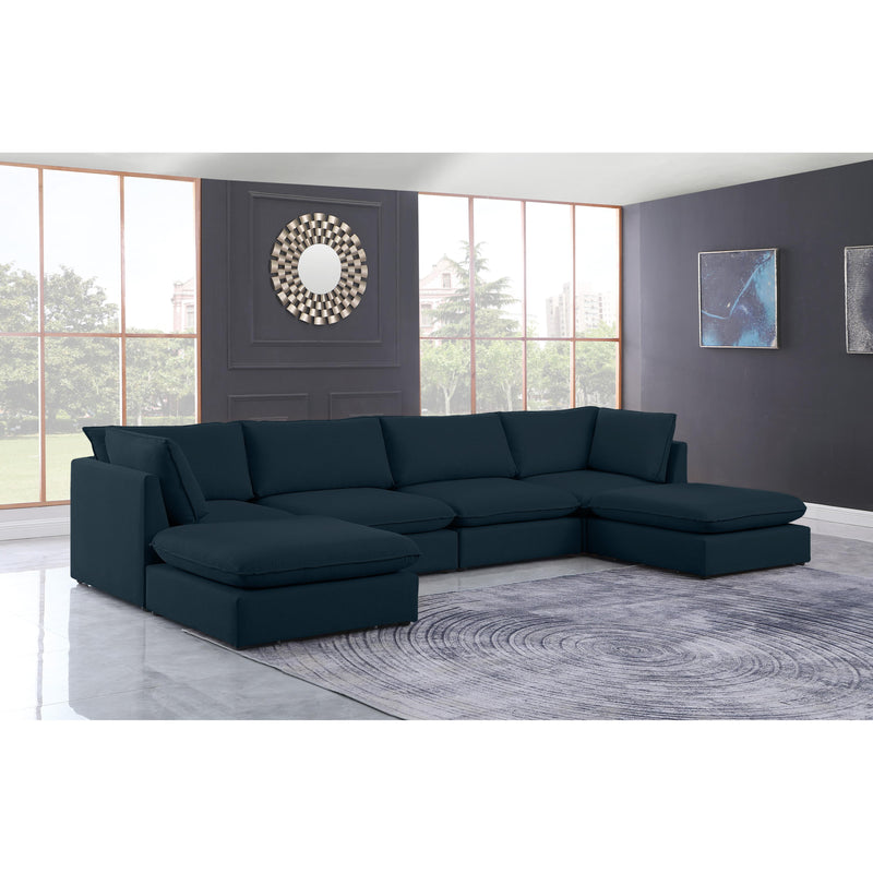 Meridian Mackenzie Navy Durable Linen Textured Modular Sectional IMAGE 2