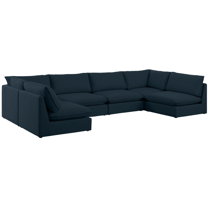 Meridian Mackenzie Navy Durable Linen Textured Modular Sectional IMAGE 1