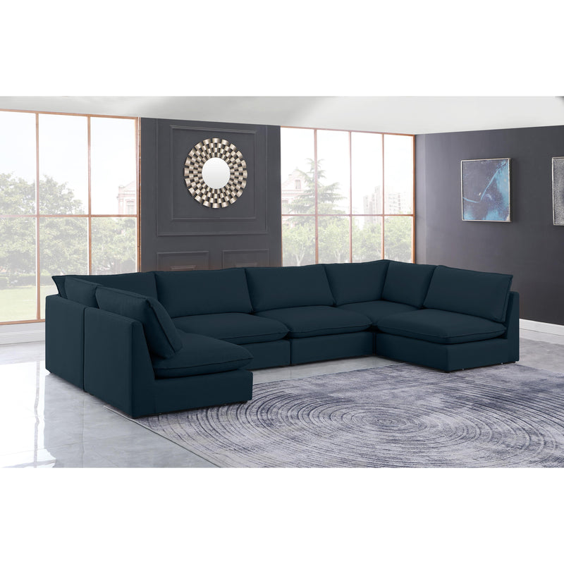 Meridian Mackenzie Navy Durable Linen Textured Modular Sectional IMAGE 2