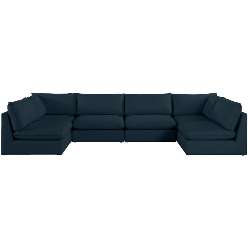 Meridian Mackenzie Navy Durable Linen Textured Modular Sectional IMAGE 5