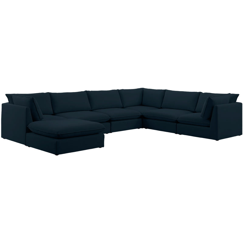 Meridian Mackenzie Navy Durable Linen Textured Modular Sectional IMAGE 1