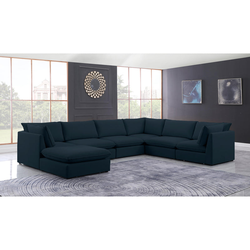 Meridian Mackenzie Navy Durable Linen Textured Modular Sectional IMAGE 2