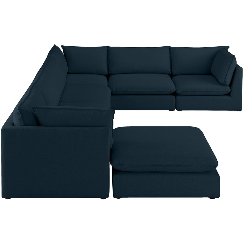 Meridian Mackenzie Navy Durable Linen Textured Modular Sectional IMAGE 5