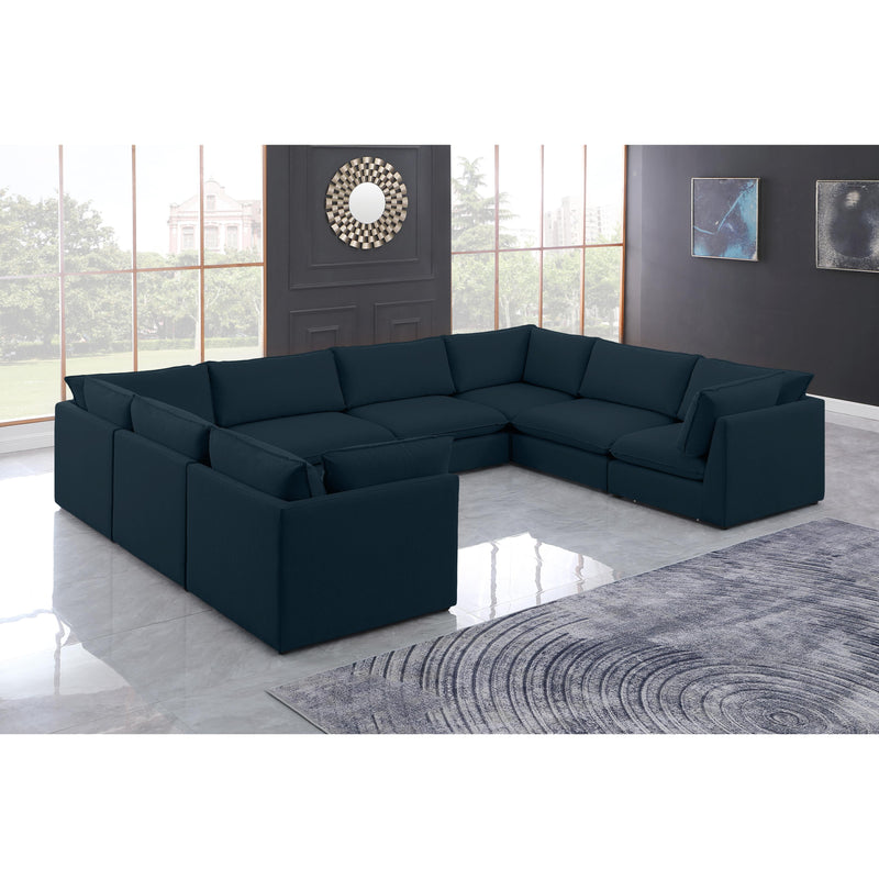 Meridian Mackenzie Navy Durable Linen Textured Modular Sectional IMAGE 2