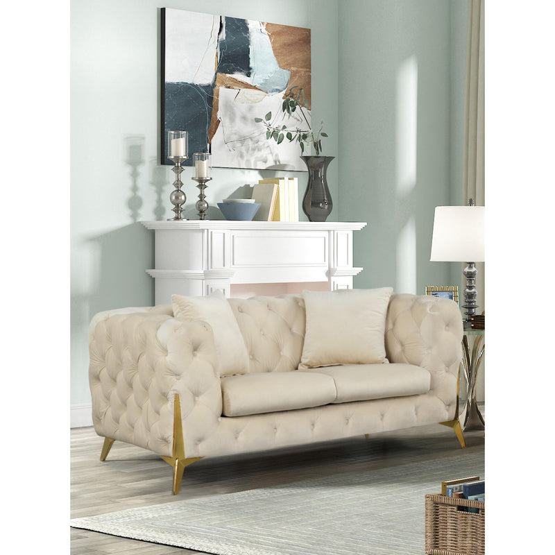 Meridian Kingdom Cream Velvet Loveseat IMAGE 2