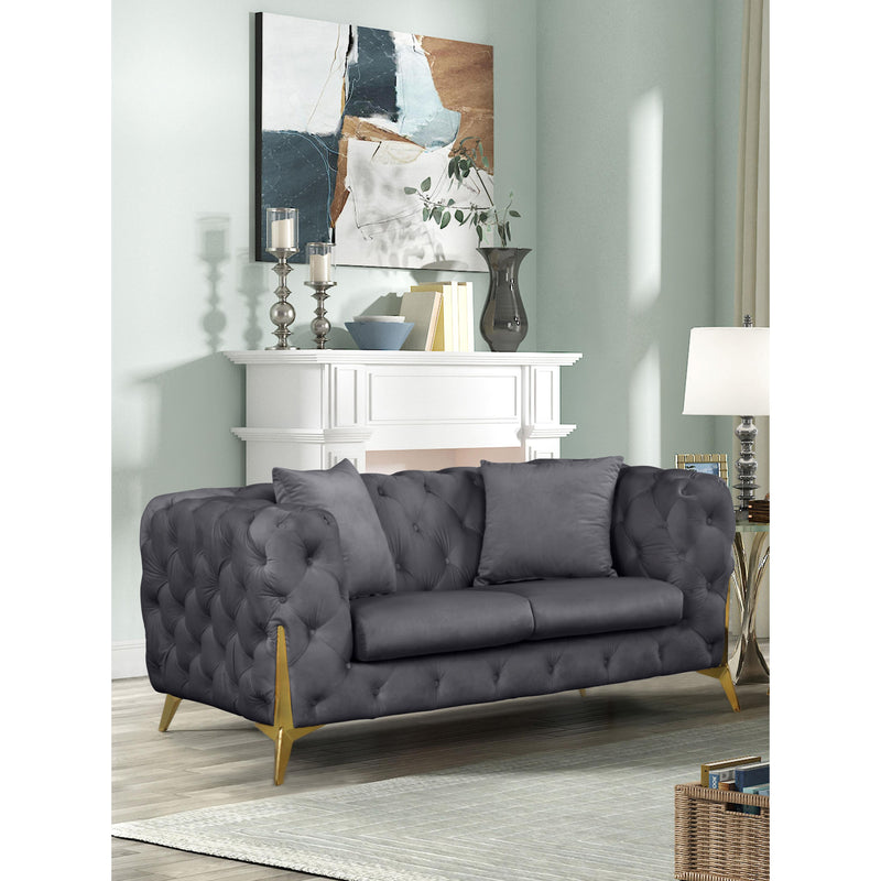 Meridian Kingdom Grey Velvet Loveseat IMAGE 2