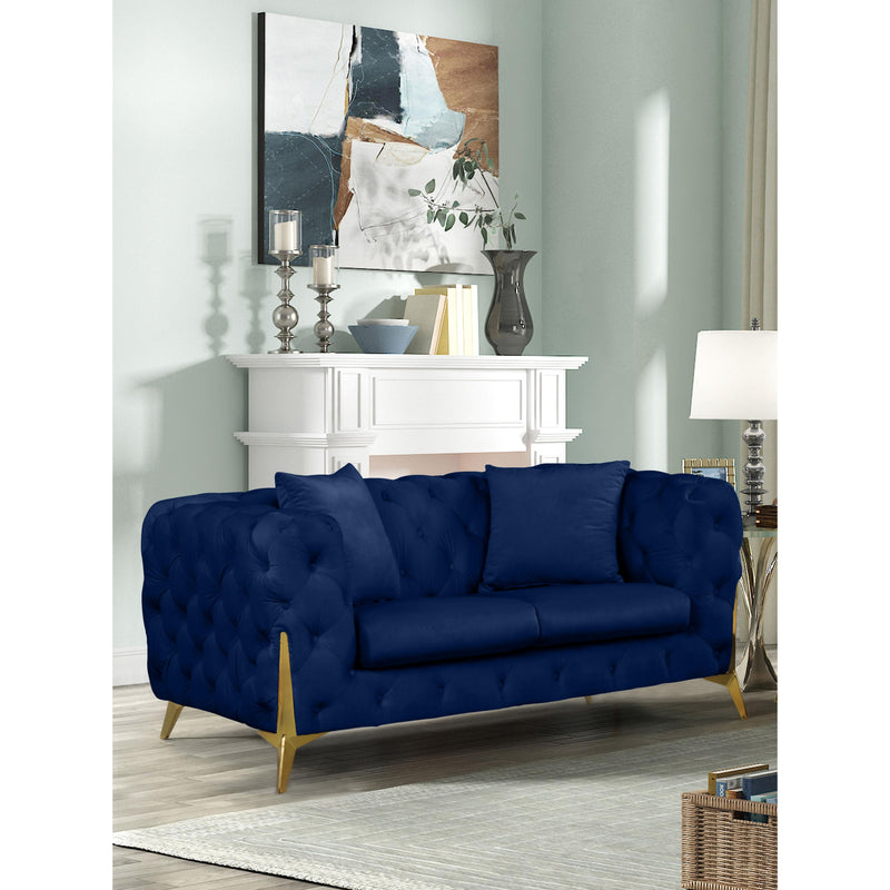 Meridian Kingdom Navy Velvet Loveseat IMAGE 2