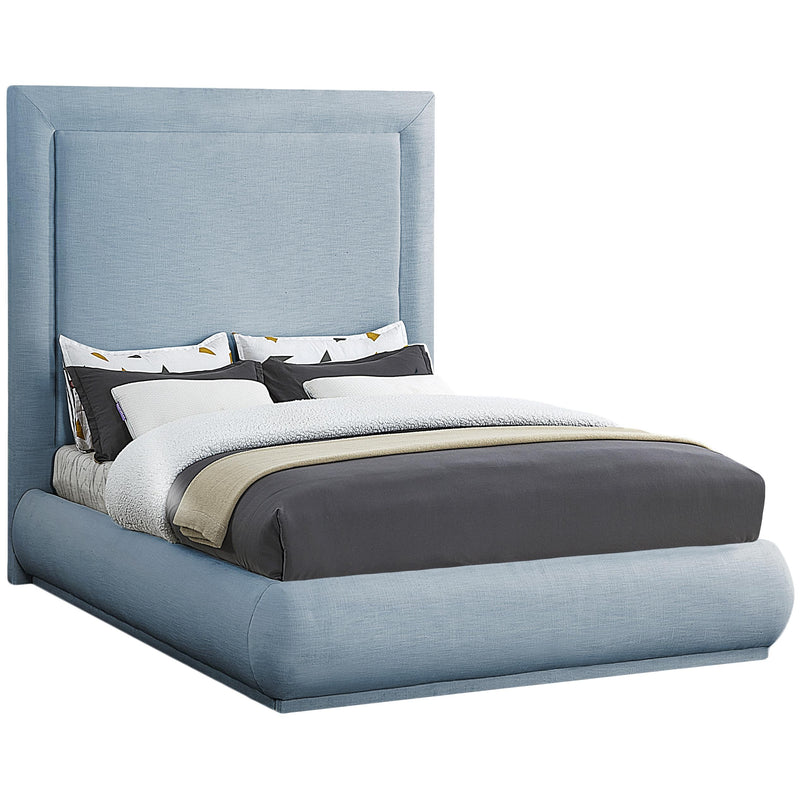 Meridian Brooke Light Blue Linen Textured Fabric King Bed IMAGE 1