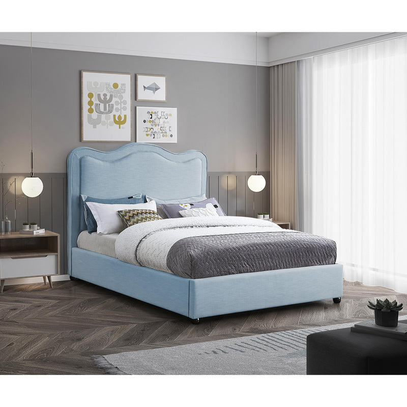 Meridian Felix Light Blue Linen Textured Fabric King Bed IMAGE 2