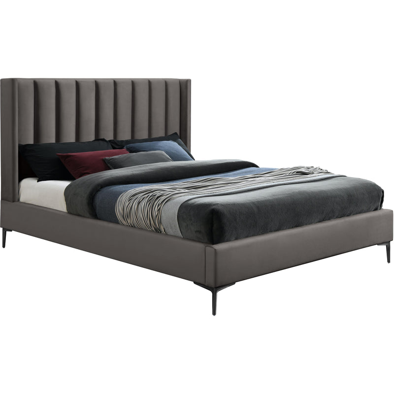 Meridian Nadia Grey Velvet Queen Bed IMAGE 1