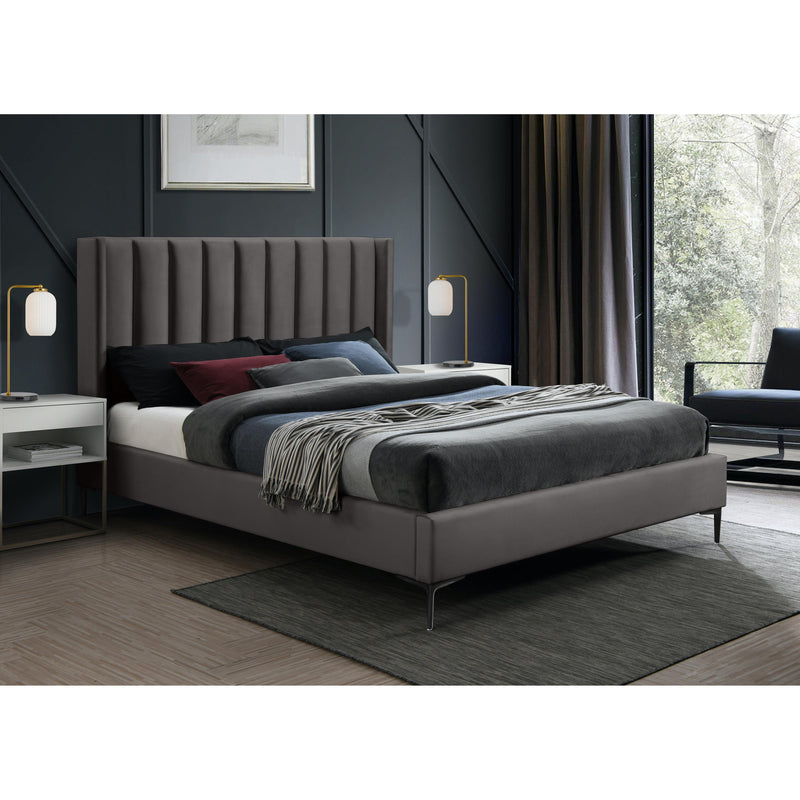 Meridian Nadia Grey Velvet Queen Bed IMAGE 2