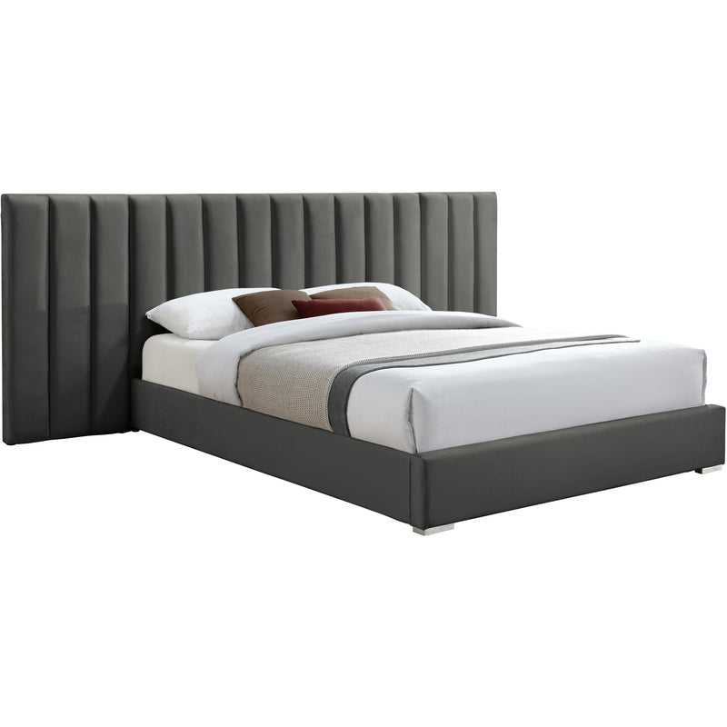 Meridian Pablo Grey Velvet Queen Bed IMAGE 1