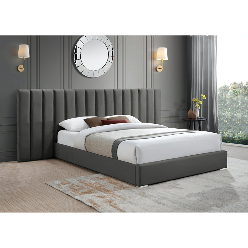 Meridian Pablo Grey Velvet Queen Bed IMAGE 2