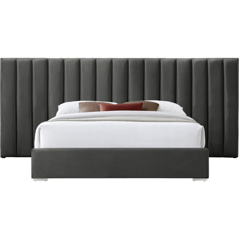 Meridian Pablo Grey Velvet Queen Bed IMAGE 3