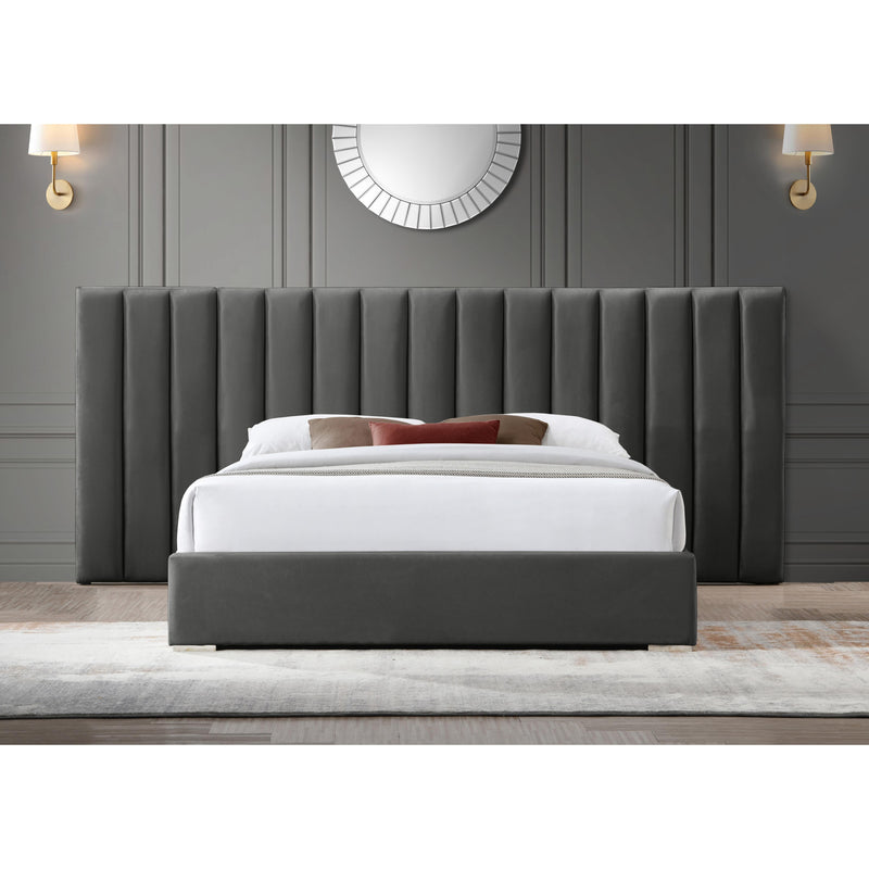 Meridian Pablo Grey Velvet Queen Bed IMAGE 4