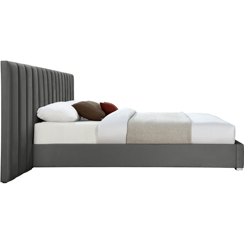 Meridian Pablo Grey Velvet Queen Bed IMAGE 5