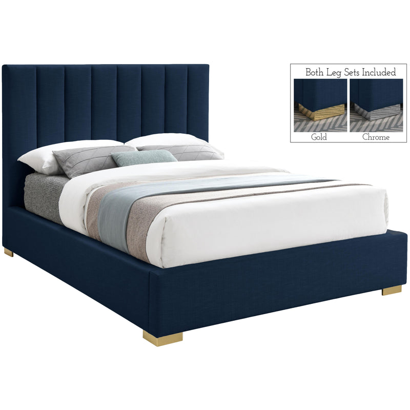 Meridian Pierce Navy Linen Textured Fabric King Bed IMAGE 1