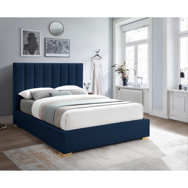 Meridian Pierce Navy Linen Textured Fabric King Bed IMAGE 3