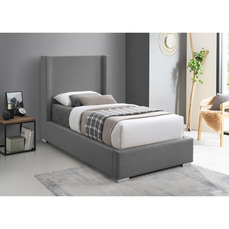 Meridian Royce Grey Linen Textured Fabric Twin Bed (3 Boxes) IMAGE 4