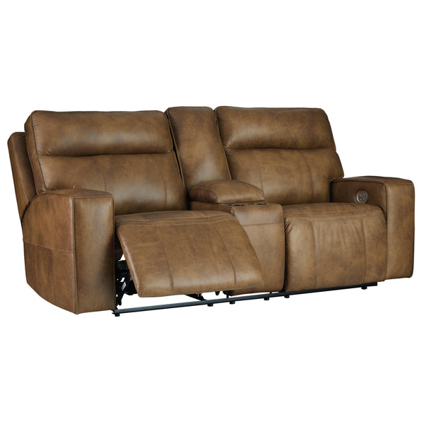 Signature Design by Ashley Game Plan Power Reclining Leather Loveseat with Console U1520618 IMAGE 1