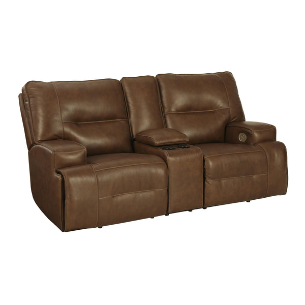 Signature Design by Ashley Francesca Power Reclining Leather Match Loveseat with Console U2570518 IMAGE 1