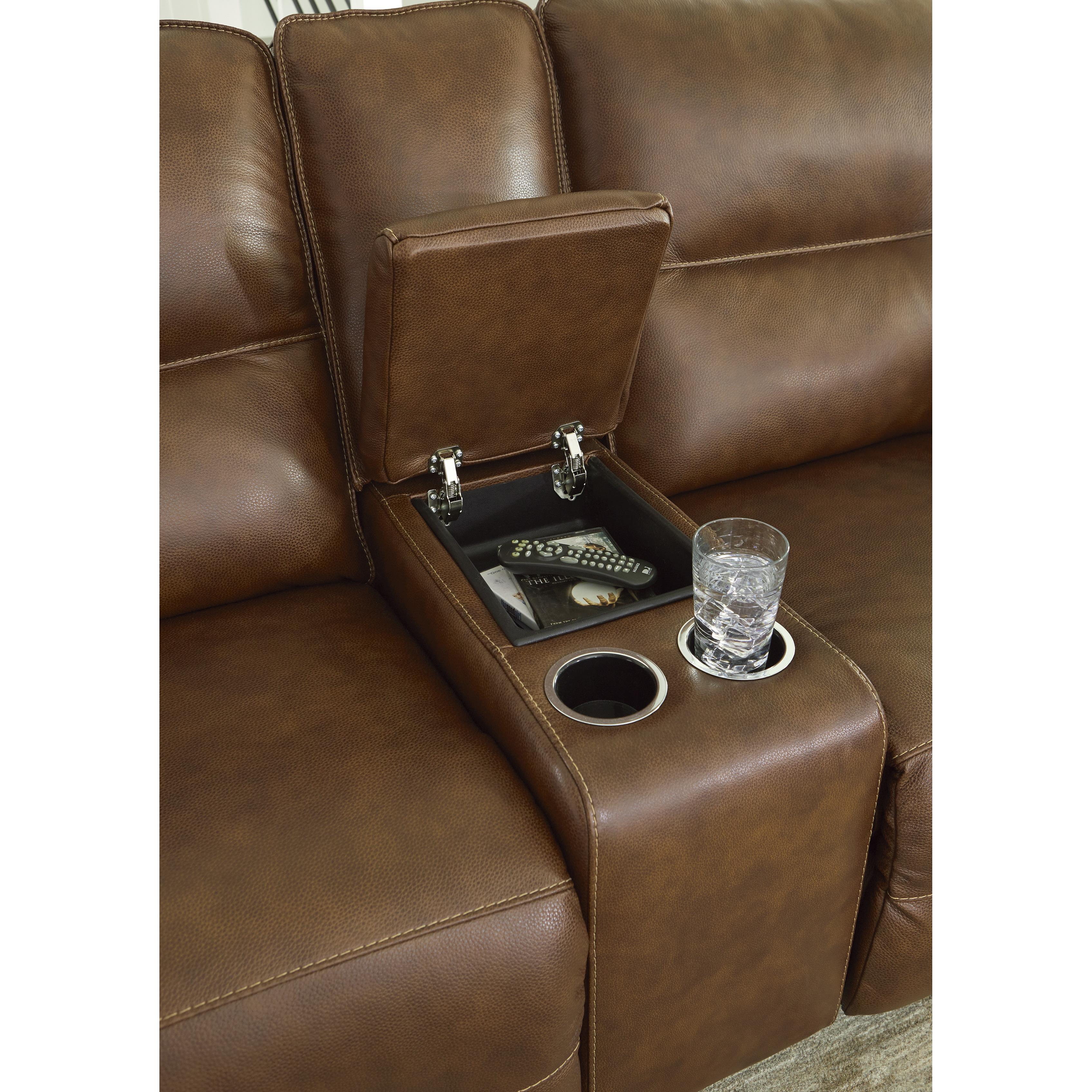 Signature Design by Ashley Francesca Power Reclining Leather Match Loveseat with Console U2570518 IMAGE 7