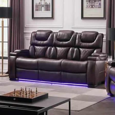 Happy Homes Romina Power Reclining Bonded Leather Sofa Romina Power Reclining Sofa - Brown IMAGE 1