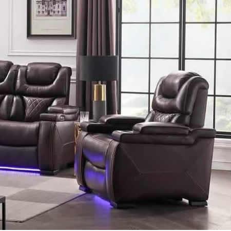 Happy Homes Romina Bonded Leather Recliner Romina Power Recliner - Brown IMAGE 1