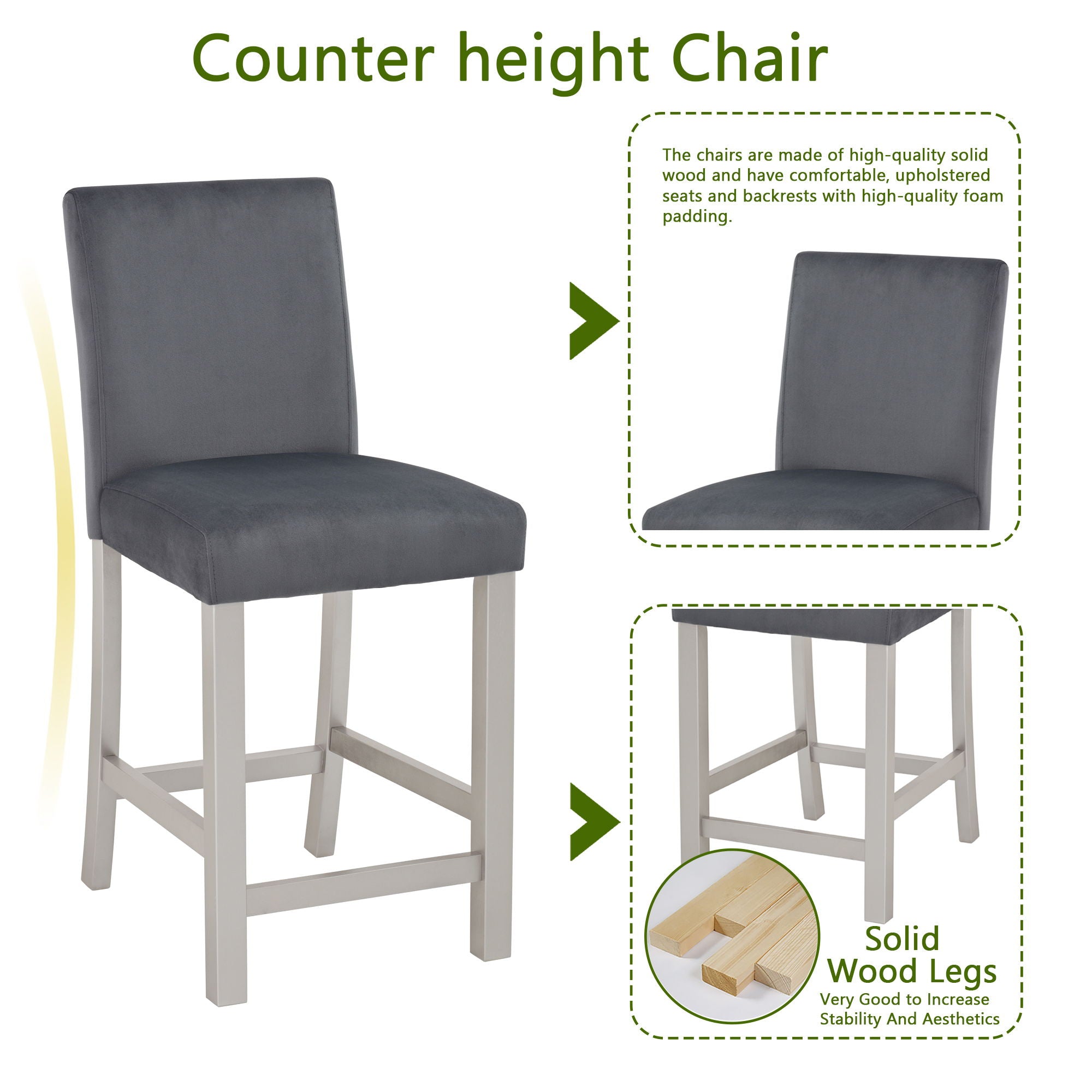 5 Pieces Counter Height Table Set, Kitchen Table With Square Table And 4 Upholstered Chairs