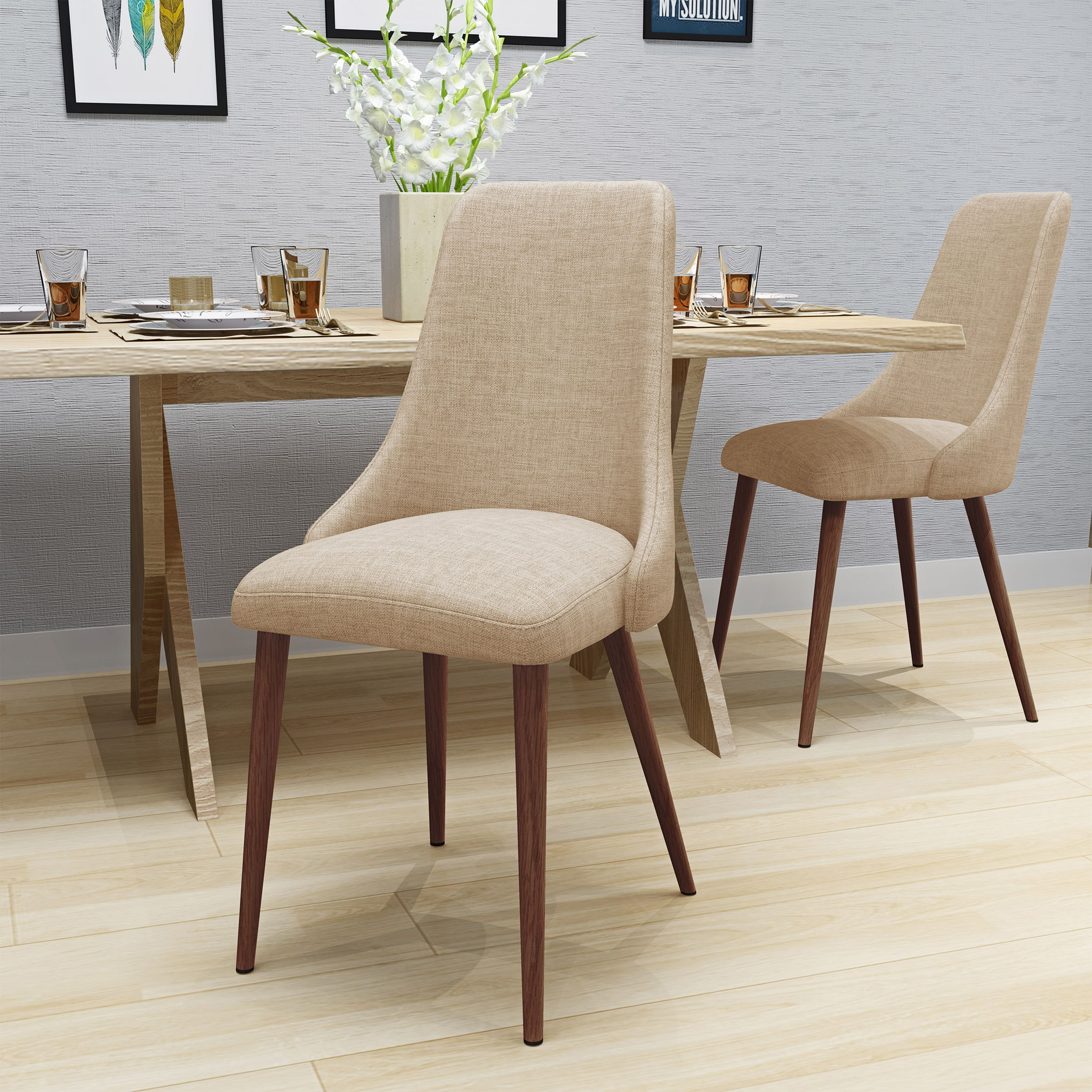 Mid Century Modern Fabric Armless Dining Chair