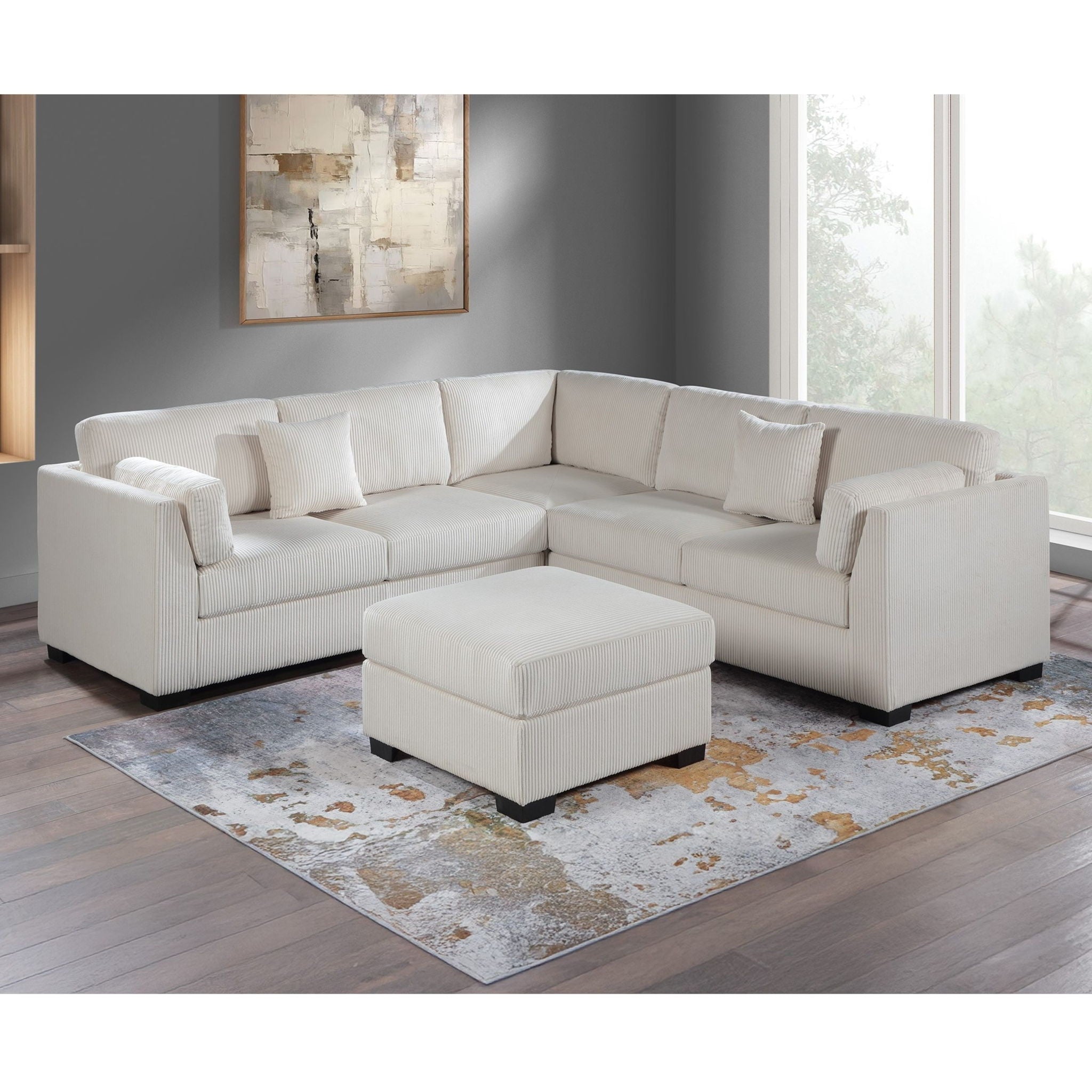 Contemporary L - Sectional Sofa Set With Ottoman And Pillows