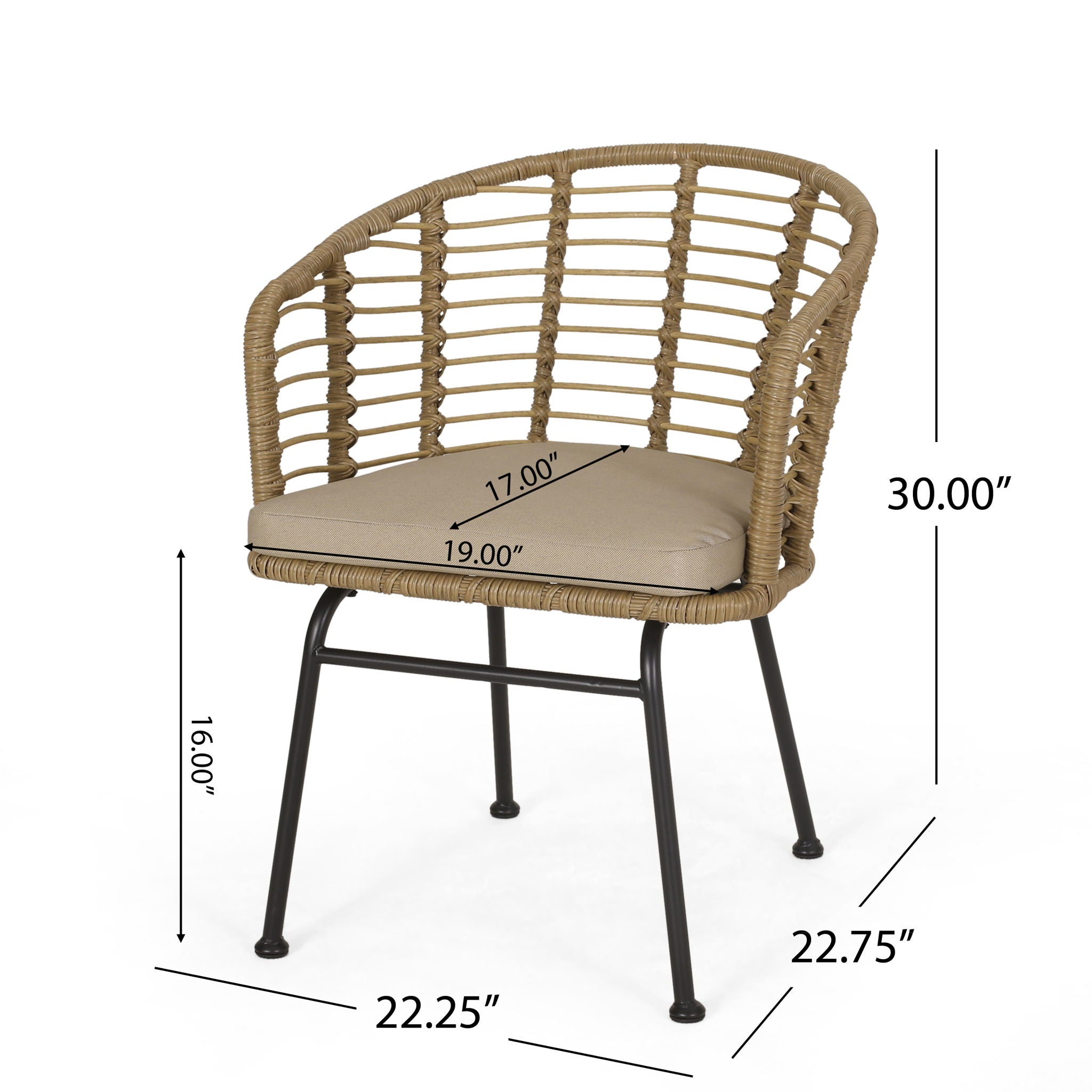 Randy - Modern Wicker Chair With Water Resistant Cushions - Brown / Beige