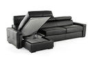 Lamod Italia Sacha - Modern Black Leather Reversible Sectional Sofa Bed with Storage