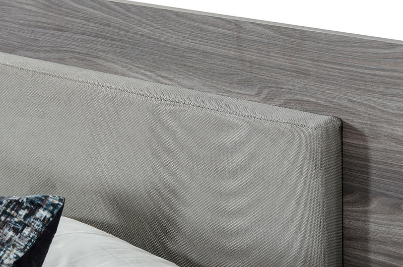 Nova Domus Enzo Italian Modern Grey Oak & Fabric Bed w/ Nightstands